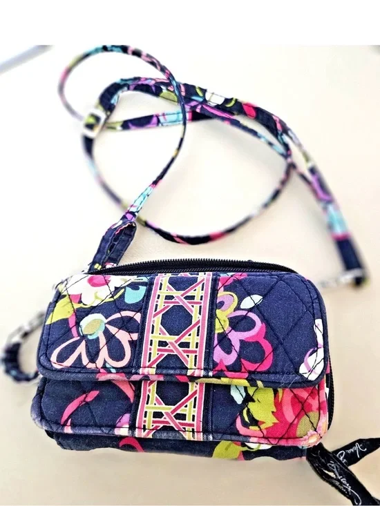 Vera Bradley Navy Floral Quilted Mini Crossbody with Pink & Lime Accents