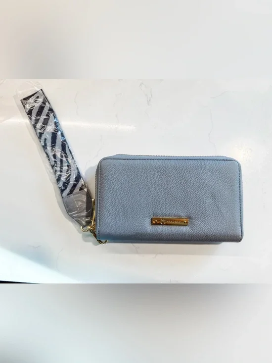 NWOT Joy Mangano Light Blue Leather Wristlet Wallet with Zebra Strap