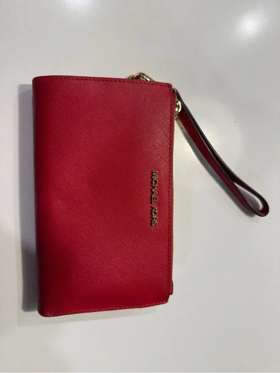 Michael Kors Red Saffiano Leather Wristlet Clutch with Gold Logo