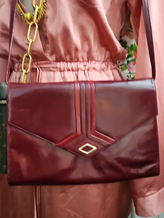 Women's Burgundy Leather Shoulder / Clutch Bag - Designer Style