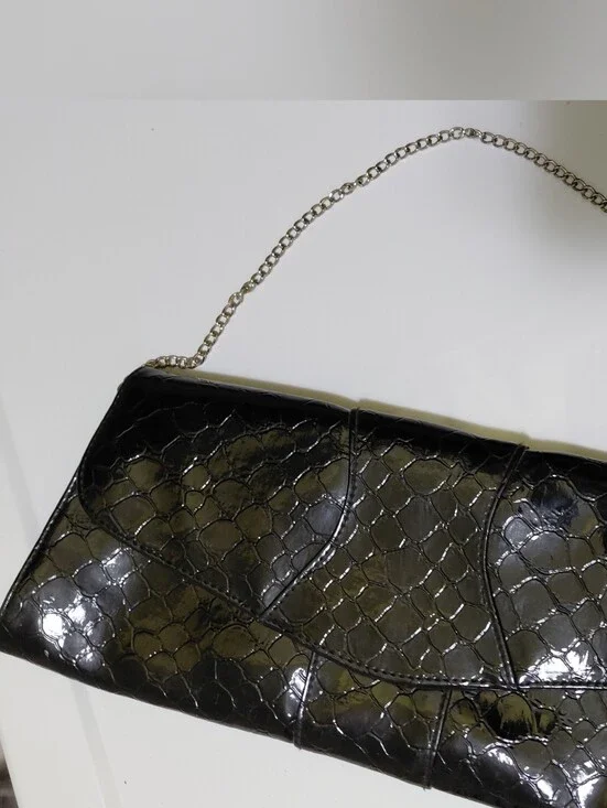 Daisy Fuentes Black Patent Quilted Chain-Handle Clutch