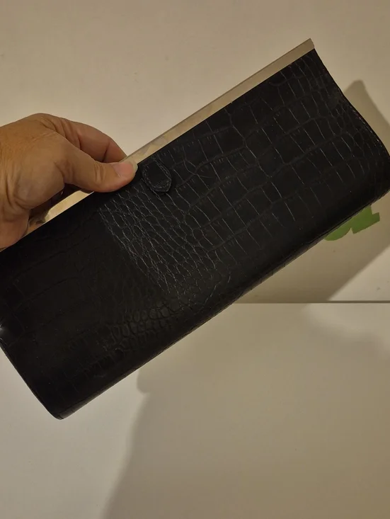Aldo Black Croc-Embossed Clutch with Silver Frame