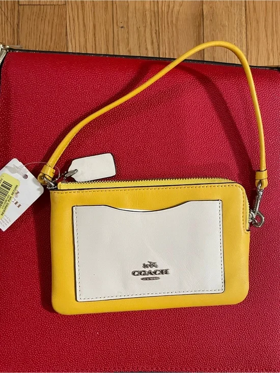 Coach Yellow and White Leather Wristlet