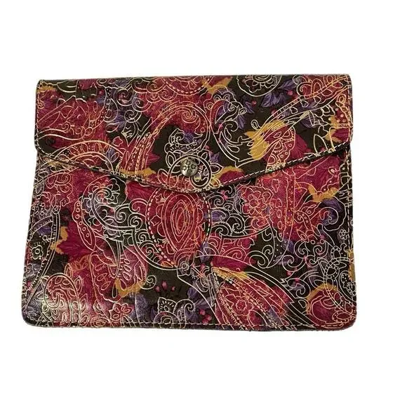 Patricia Nash Athena Italian Leather Clutch Bag iPad Case Metallic Paisley 10x8