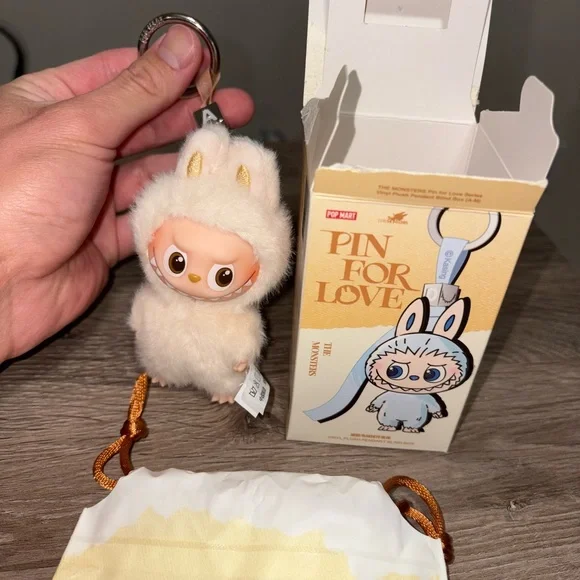 POP MART Labubu V4 The Monsters Pin For Love Alphabet Plush Pendant - Letter A