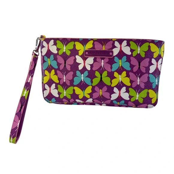 Vera Bradley Purple Butterfly Faux Leather Wristlet Clutch Zip Wallet Bag 344B2