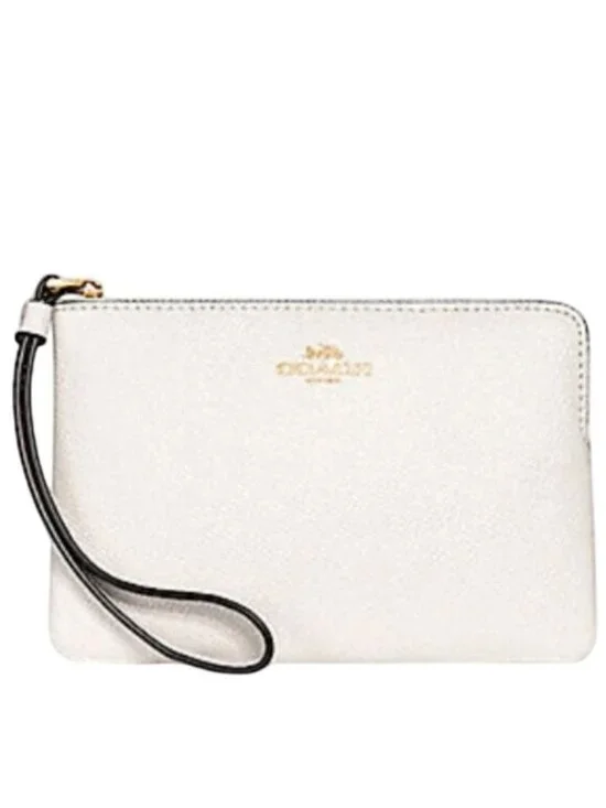 Coach F15154 Corner Zip Wristlet in Glitter Crossgrain Leather IM/Chalk