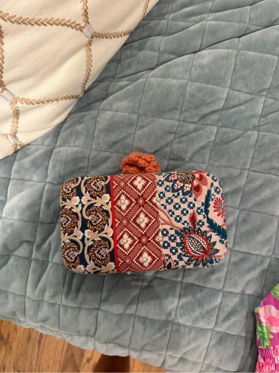 Anthropologie Multicolor Embroidered Patchwork Clutch