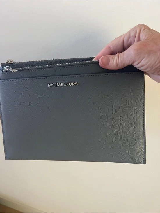 Michael Kors Men's Grey Saffiano Leather Zip Pouch