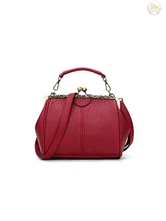 Retro PU Leather Clutch Crossbody Bag with Kiss Lock Closure, Evening Purse,