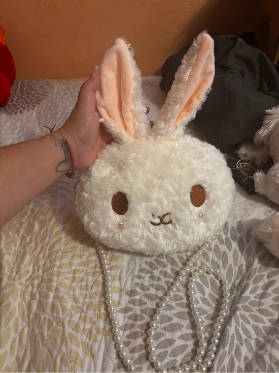 Plush Bunny Crossbody Purse - Cream with Pink Ears