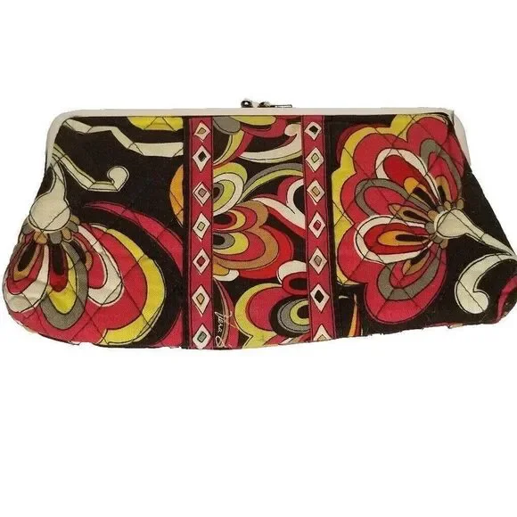 Vera Bradley Puccini Clutch Kisslock Purse Purple Flower Brown Flowers