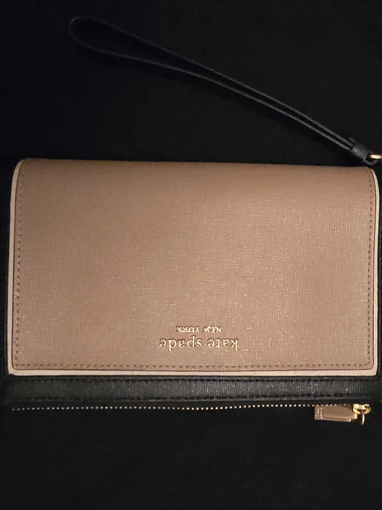 kate spade pink and black wristlet clutch
