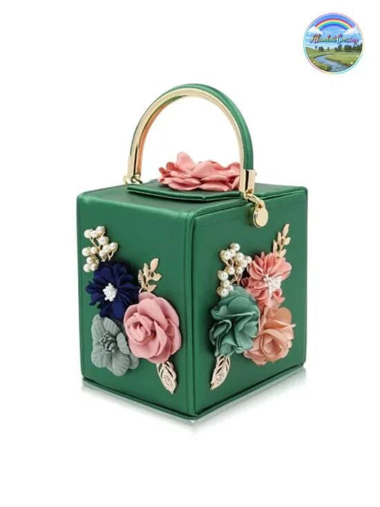 Floral Square Box Evening Clutch Purse with Detachable Chain Strap