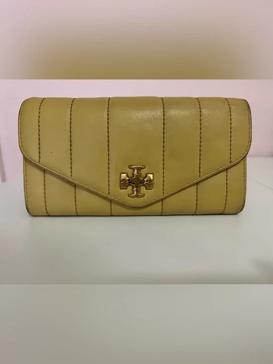 Tory Burch Kira Quilted Envelope Wallet - Mustard Yellow Leather