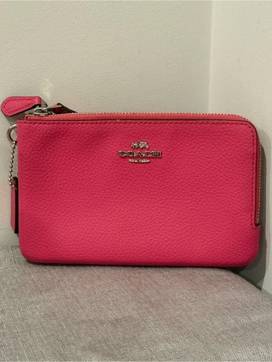 Coach Pebbled Leather Zip Wristlet - Hot Pink