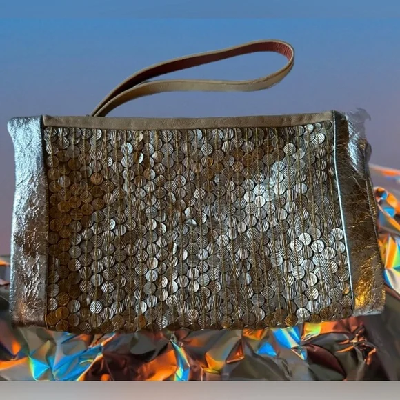 Hoss Intropia Metallic Sequined Wristlet Clutch