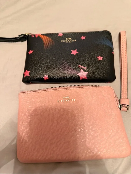 Coach Black Star Print Wristlet & Pink Pebbled Leather Wristlet