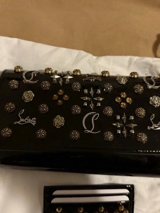 Christian Louboutin Black Studded Patent Leather Clutch & card holder