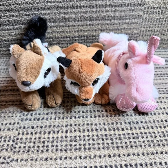 Unipak Plush Animal Trio for Small Pets - Brown, Tan, Pink chipmunk unicorn fox
