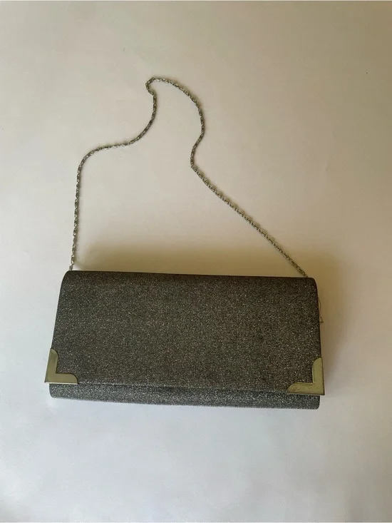 🔥 Silver Glitter Metallic Evening Clutch Chain Strap
