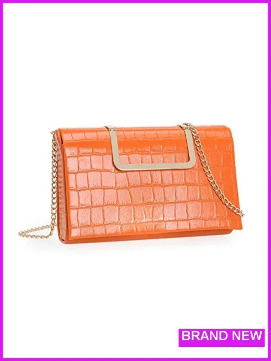 Crocodile Print PU Leather Clutch Handbag Structured Satchel with Chain Strap