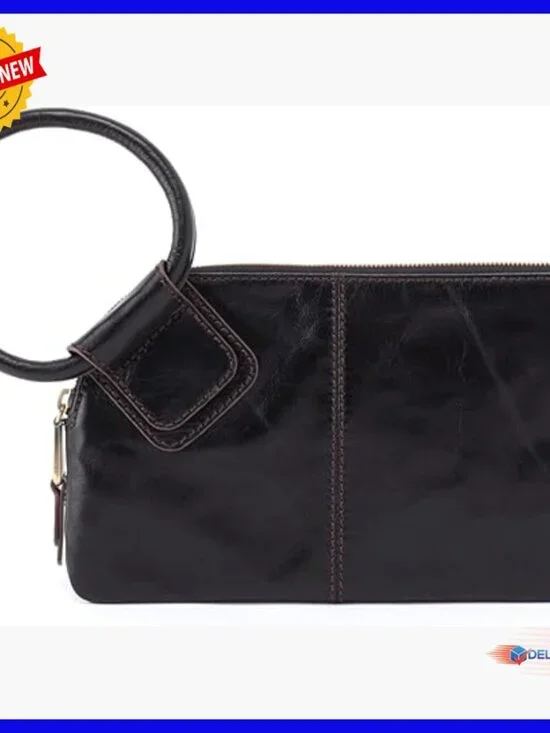 Leather Wristlet Clutch with Card Slots & Zippered Pocket