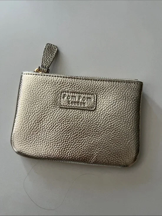 Pom Pom Troubadour Metallic Gold Leather Wristlet Pouch