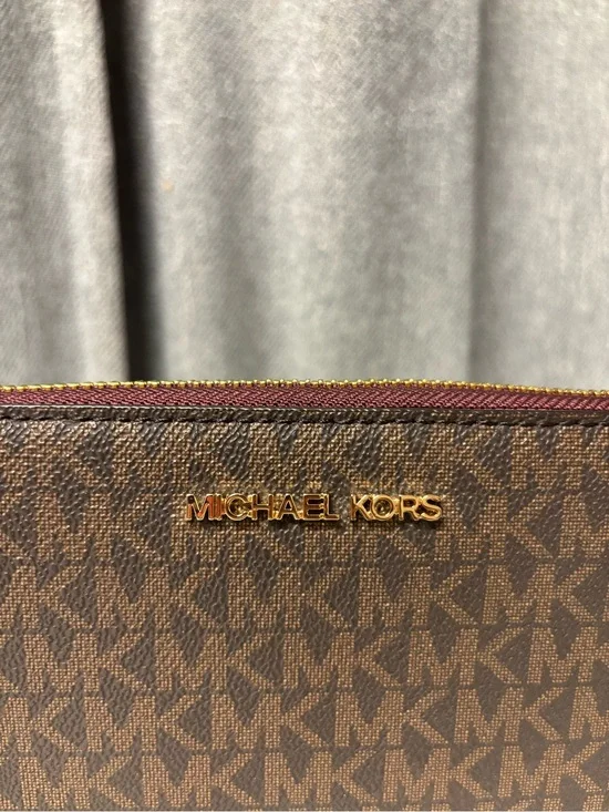 Michael Kors Brown Burgundy MK Signature Wristlet Clutch
