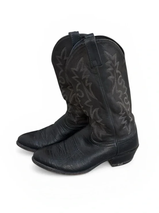 Dan Post Black Leather Western Cowboy Boots Mens 10.5 D Classic Embroidered