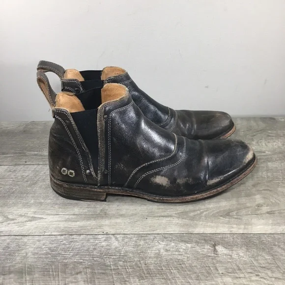 Bed Stu Prato Men’s Black Rustic Leather Slip-On Chelsea Cobbler Series Boots 9