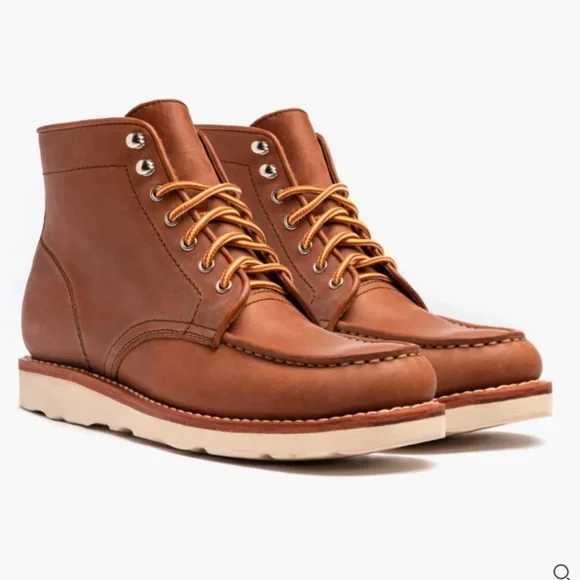 Thursday Boot Company Brown Leather Moc Toe Work Boots with Cream Sole