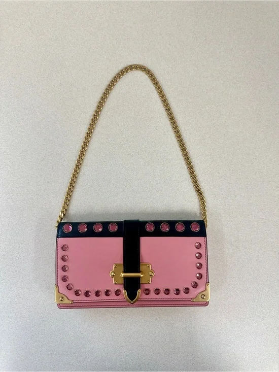 Authentic Prada Cahier Series Black & Pink Leather Crossbody Bag