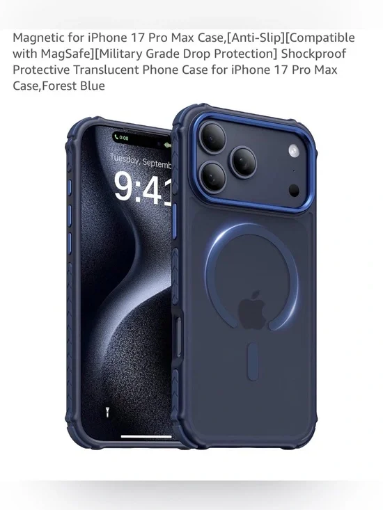 MagSafe-Compatible Shockproof Phone Case for iPhone 17 Pro Max - Forest Blue
