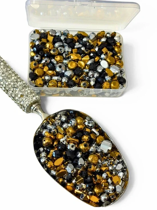 Crystal Rhinestone Mix Beads - Gold, Black & Silver Decorative Accent Kit