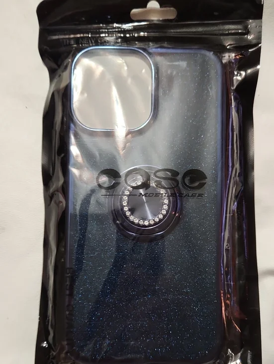 I Phone 13 Pro Max Mobile Blue Glitter Phone with Ring Holder