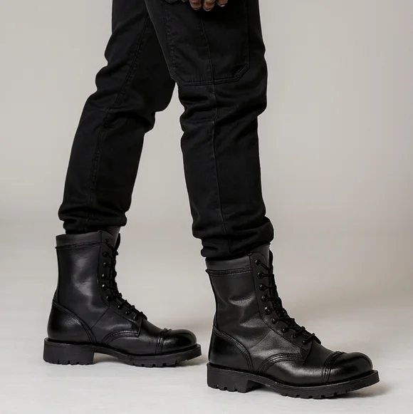 Nice Carolina Jump Boots Black Leather Made In Usa Sz 8 Paratrooper