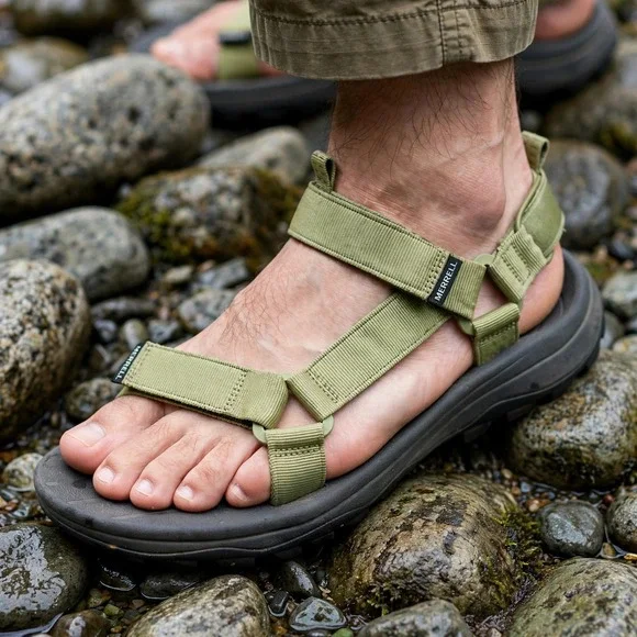 Merrell Mens 11 Adjustable Sport Strap Sandals Olive Green Nylon Hiking Outdoor