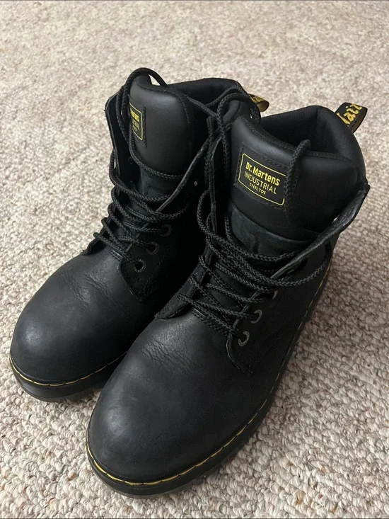 Dr. Martens Black Industrial Steel Toe Lace-Up Ankle Boots