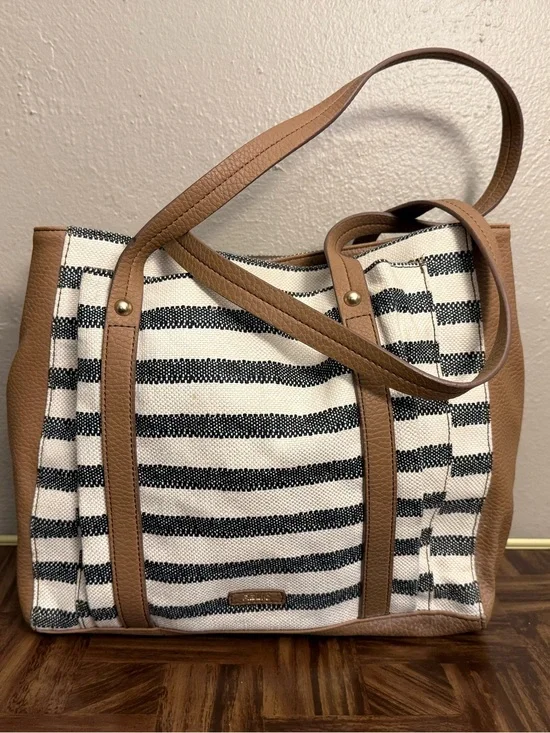 Relic by Fossil Striped Canvas Tote Handbag Purse