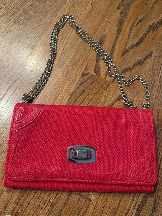 White House black market Red leather snakeskin print Chain Shoulder Bag euc