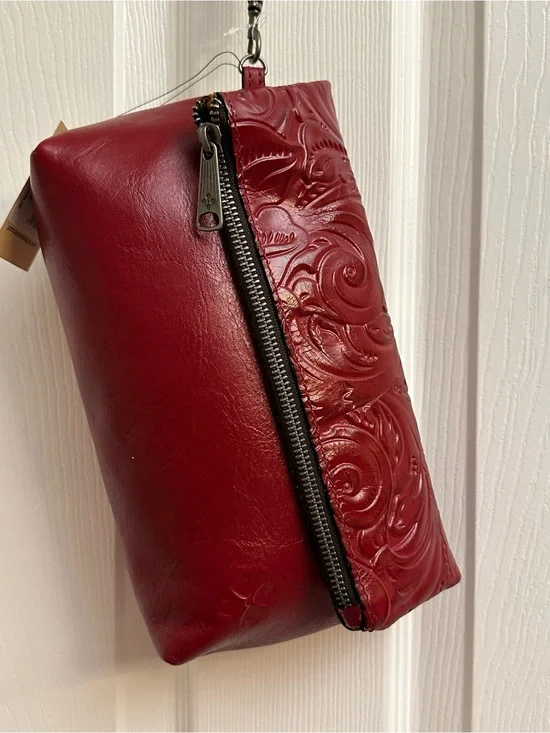 Patricia Nash Deep Red Embossed Leather Wristlet Clutch