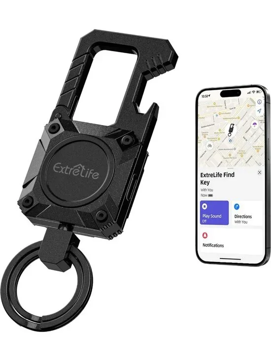 GPS Tracker Keychain with Bottle Opener & Carabiner - Works with Apple Find My