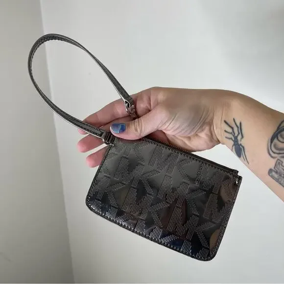 MICHAEL KORS Silver Embossed Zip Closure Wristlet