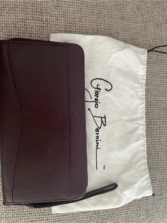 Burgundy Leather Wristlet Clutch