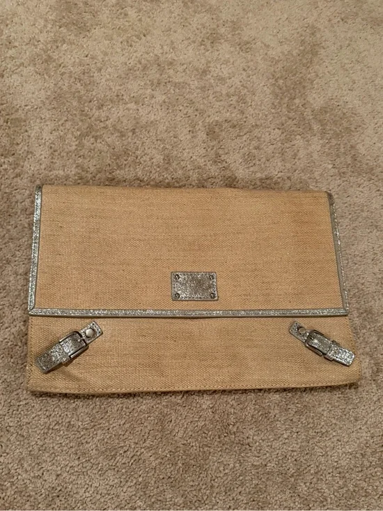 Lodis Bora Bora Clutch Bag tan canvas/linen exterior Leather