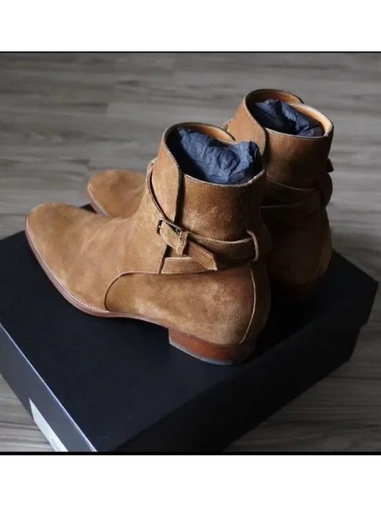 FW16 Saint Laurent Paris Wyatt Jodhpur Boot in Tan Suede