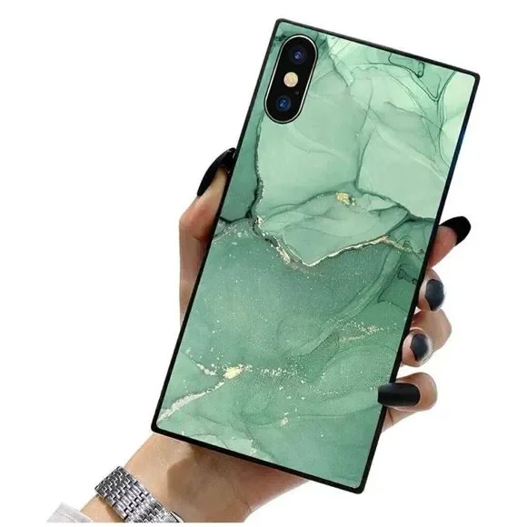 Compatible iPhone Xs Max Case Green Marble Fashion Pattern Hard
