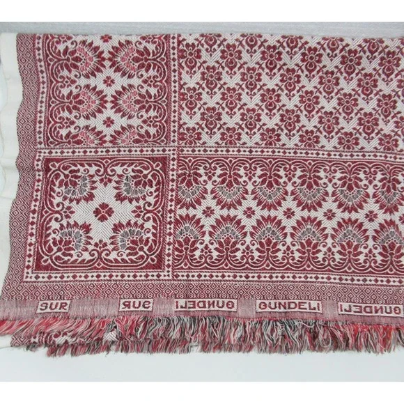 Vintage Hand Woven Swiss Tapestry Blanket Gundeli Gundeldingen Switzerland Red