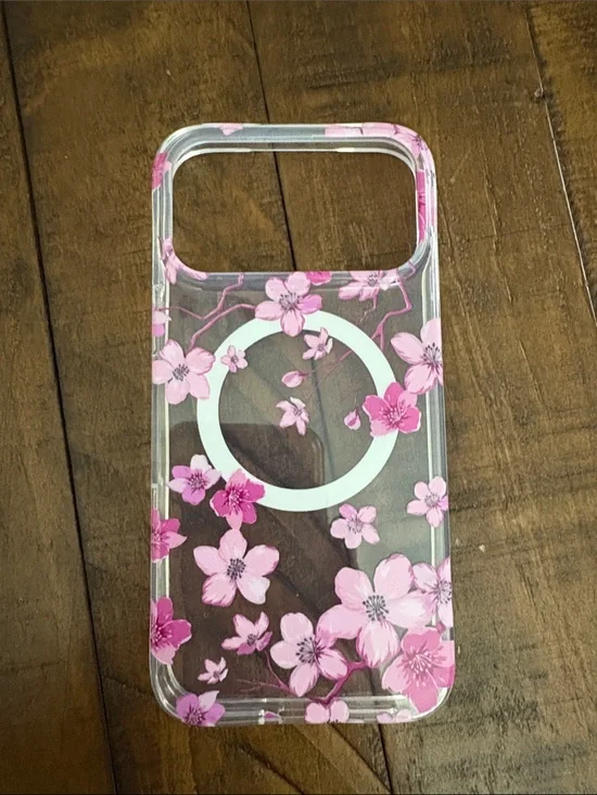 Clear Pink Floral MagSafe-Style Phone Case